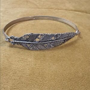 Silver Feather Bangle Bracelet